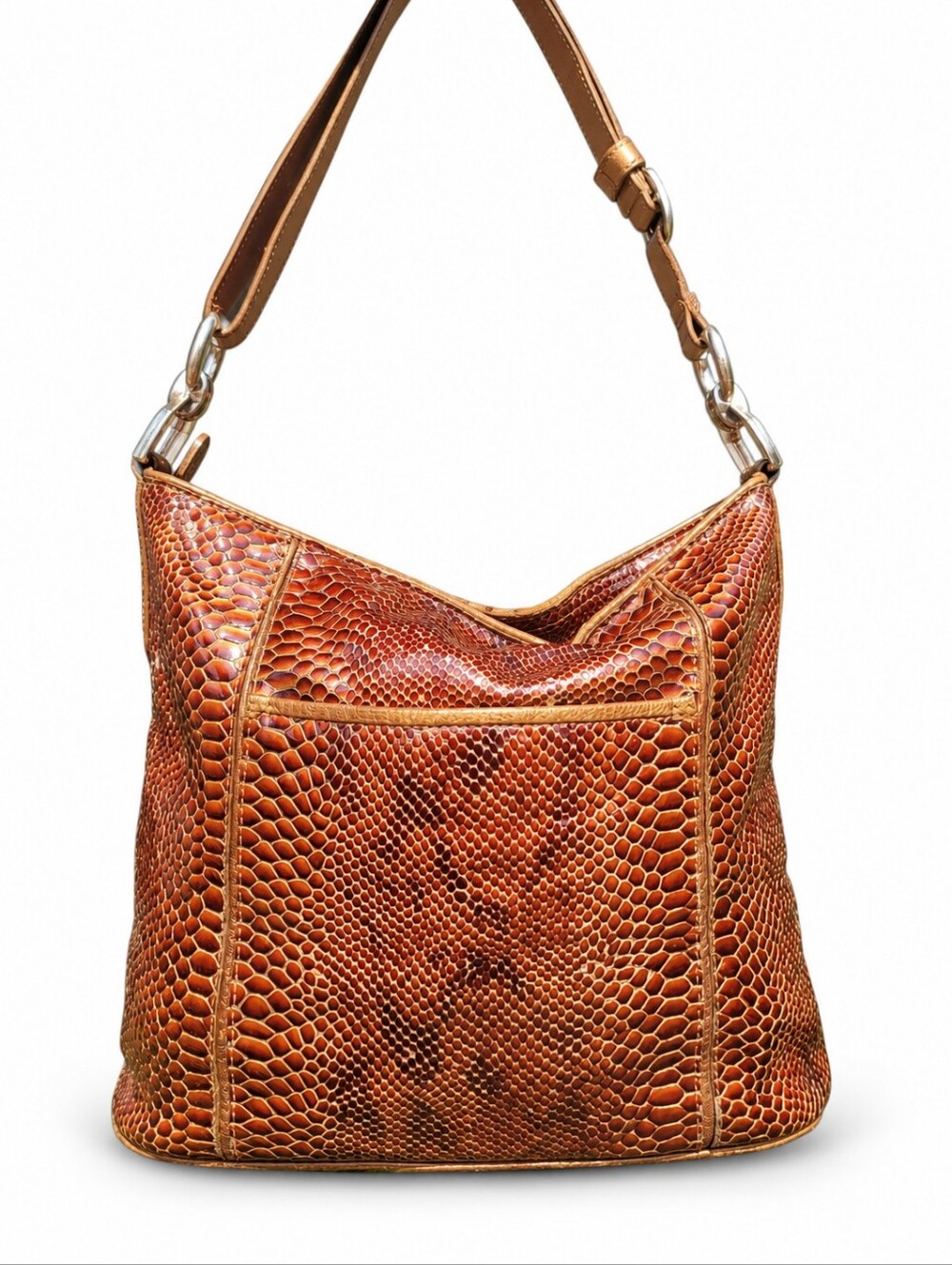 Brighton Vintage Snakeskin Embossed Slouchy Leather Hobo
